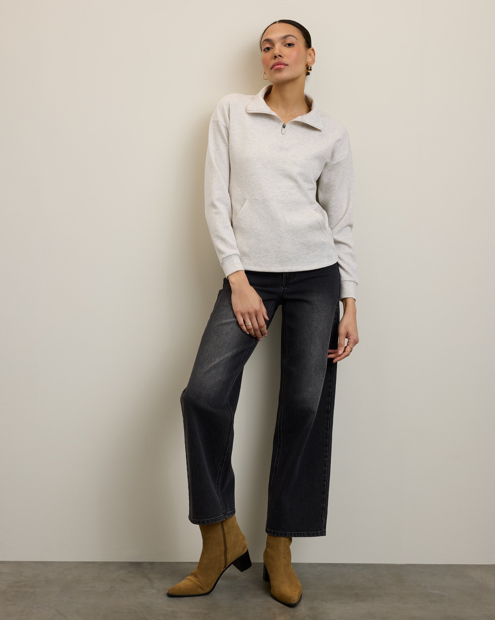 Heather Cream $|& SEAS Seashores Quarter Zip Sweatshirt - UGC On Fig