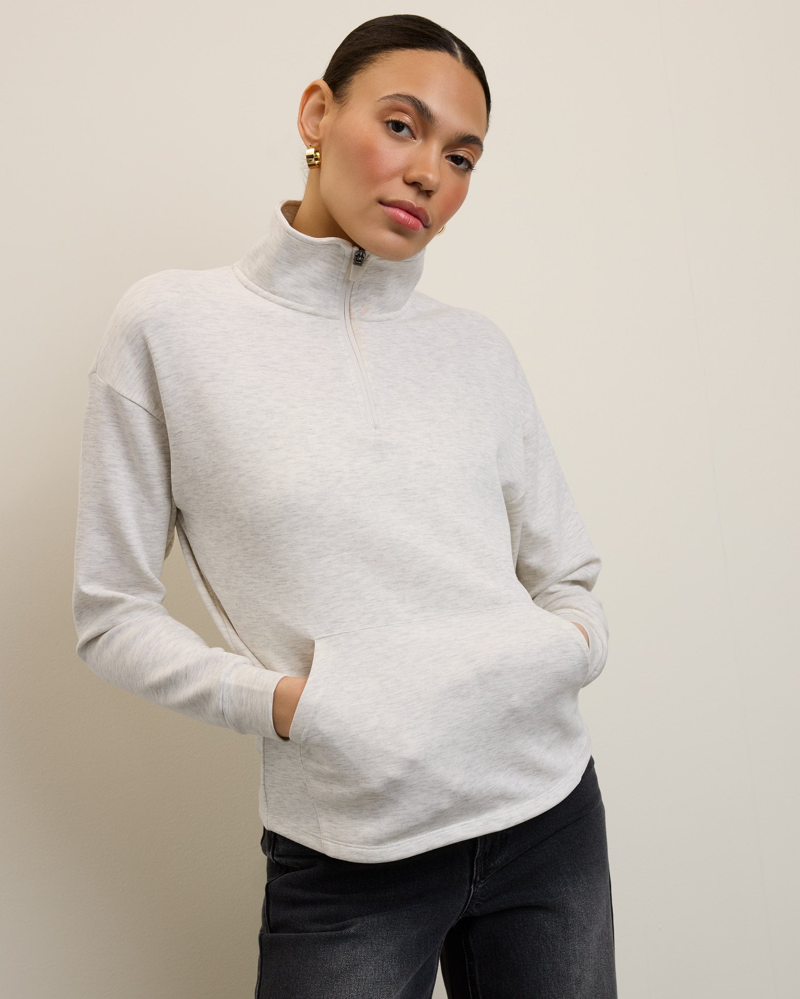 Heather Cream $|& SEAS Seashores Quarter Zip Sweatshirt - SOF Front