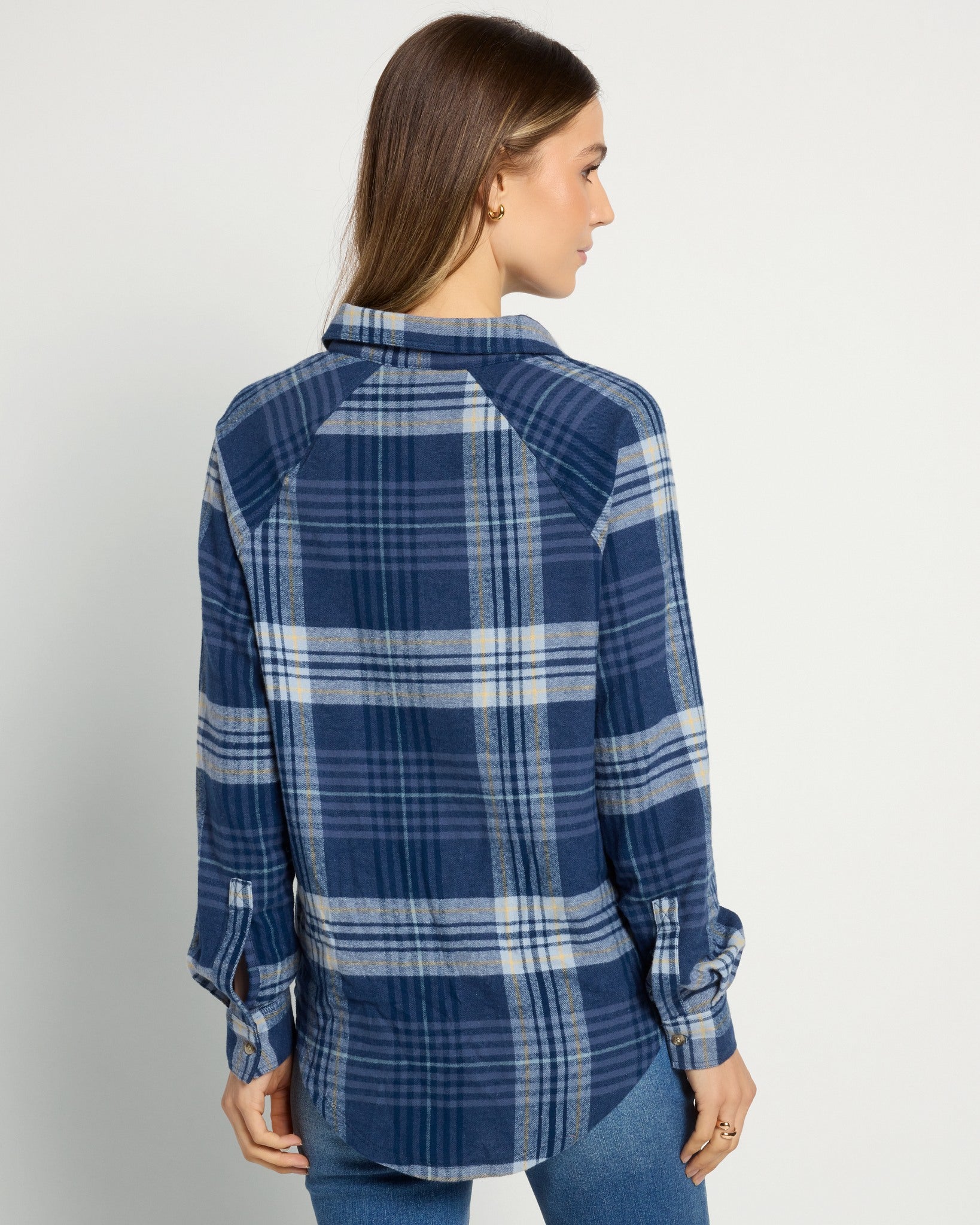 Indigo Haze Plaid $|& Herizon Willow Button Front Shirt - SOF Back