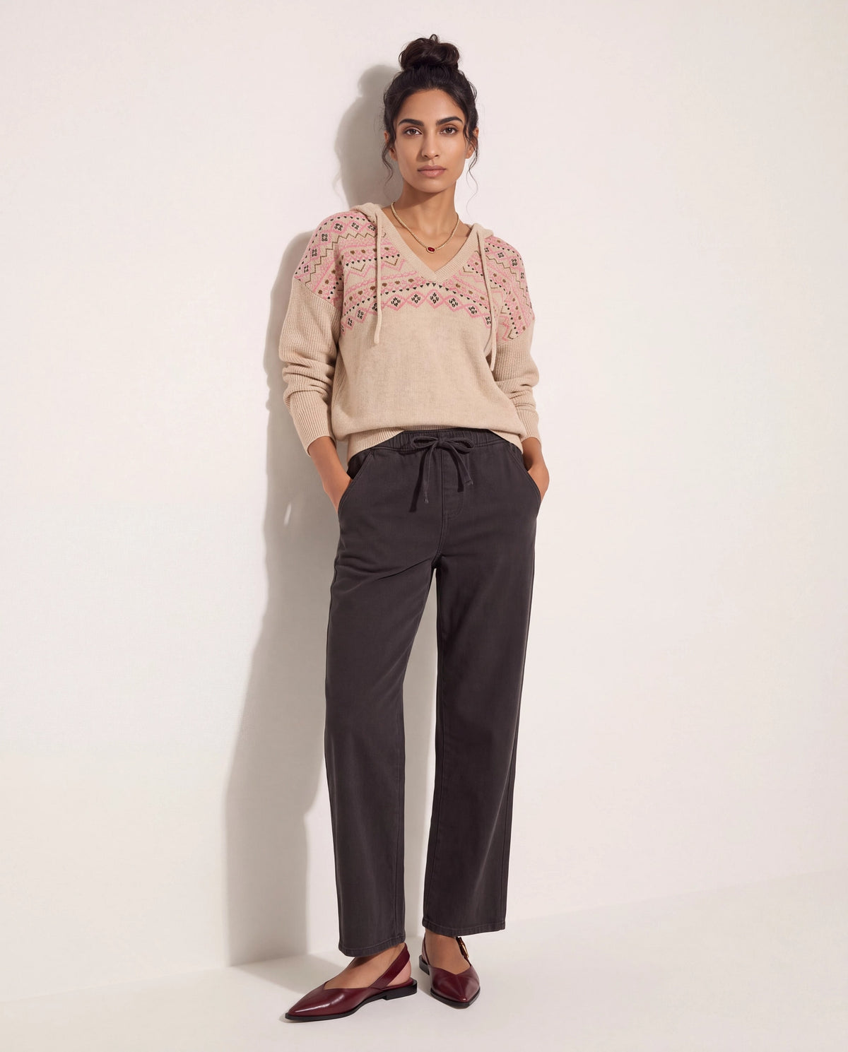 Heather Oatmeal $|& Herizon Georgia Hooded Sweater - SOF Side