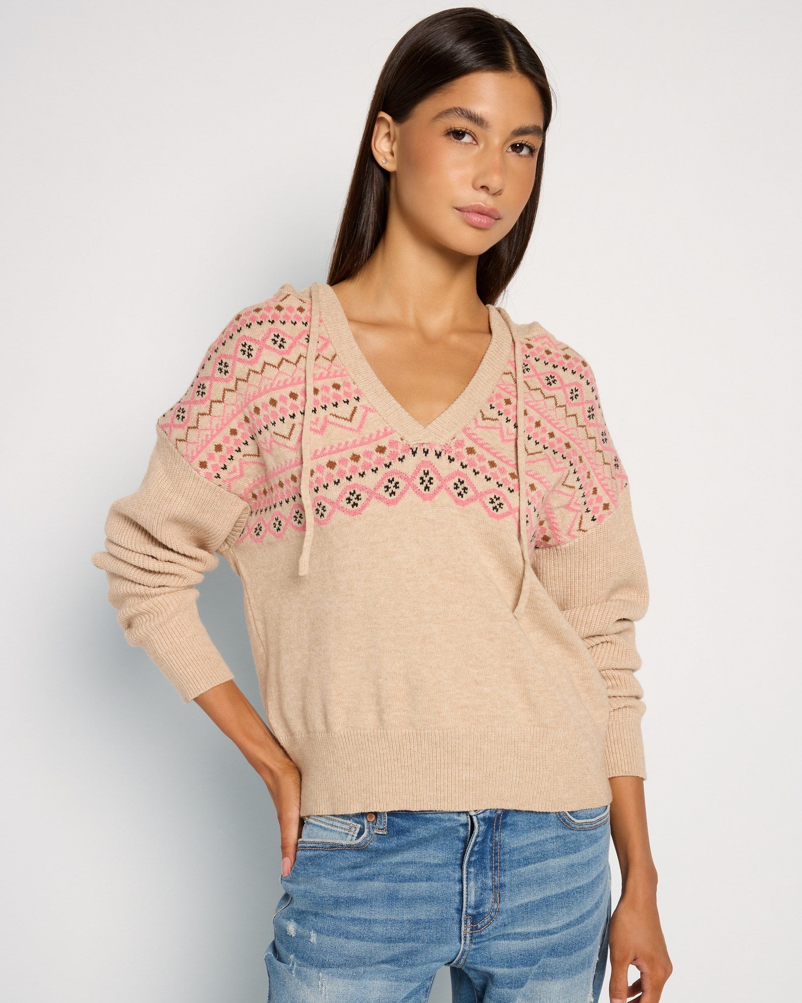 Heather Oatmeal $|& Herizon Georgia Hooded Sweater - SOF Front