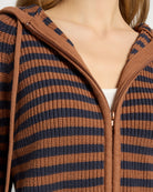 Caramel Stripe $|& Herizon Rosebud Zip Cardigan - SOF Full Front