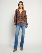 Caramel Stripe $|& Herizon Rosebud Zip Cardigan - UGC On Fig