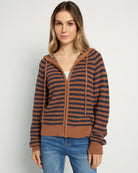 Caramel Stripe $|& Herizon Rosebud Zip Cardigan - SOF Front