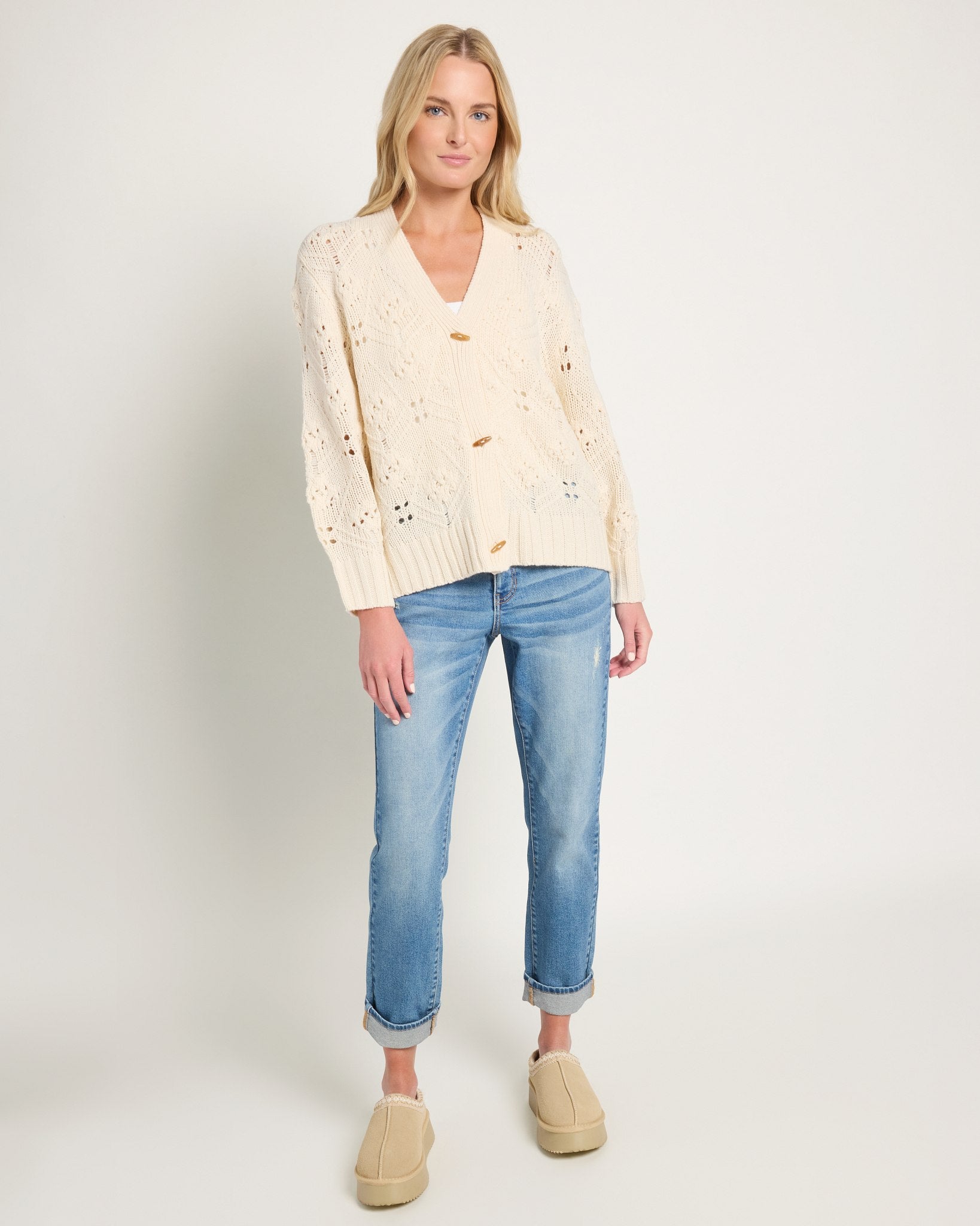 Cream $|& Herizon Sierra V-Neck Cardigan - UGC On Fig