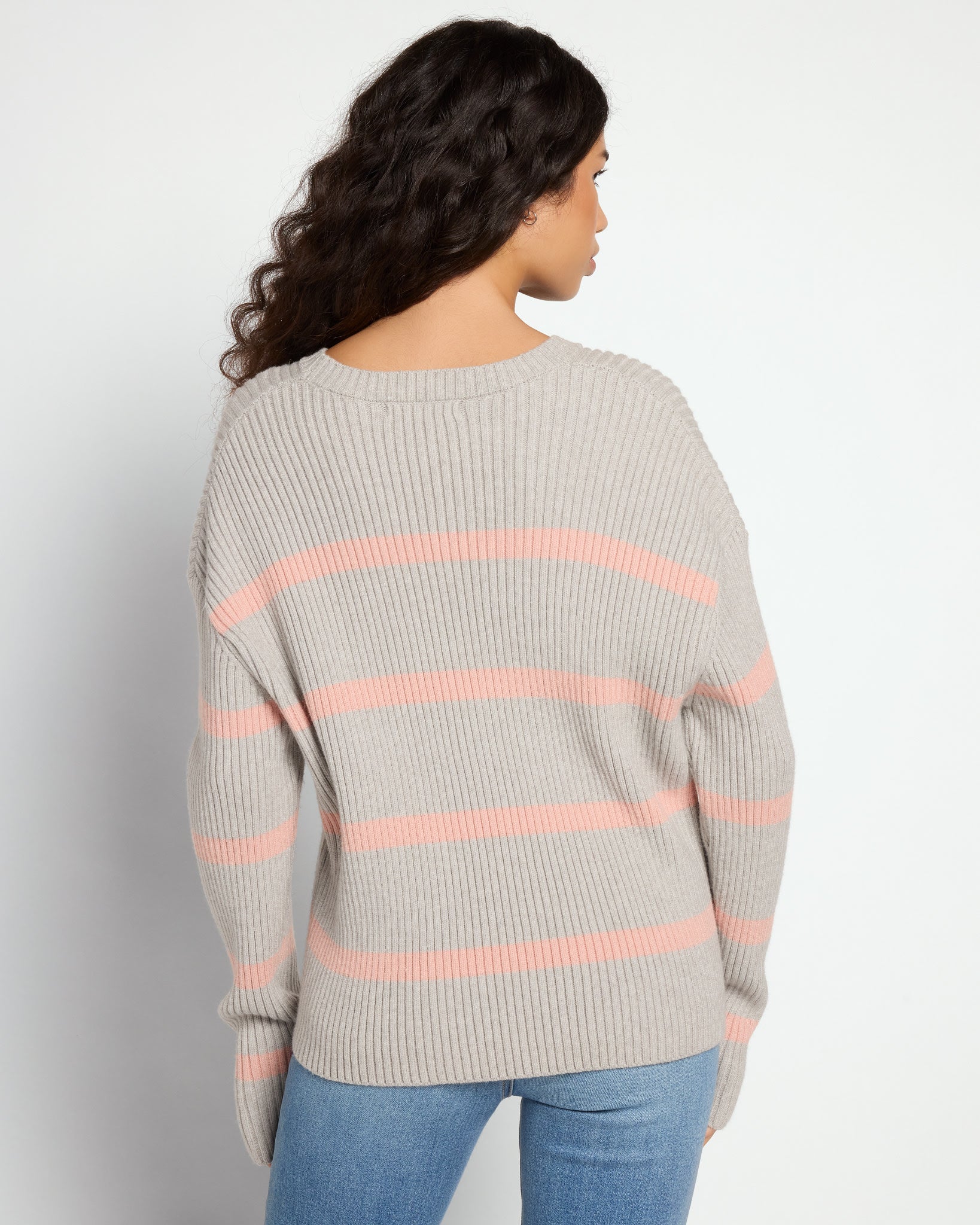 Grey Combo $|& Vigoss Striped Ribbed Tunic Sweater - SOF Back