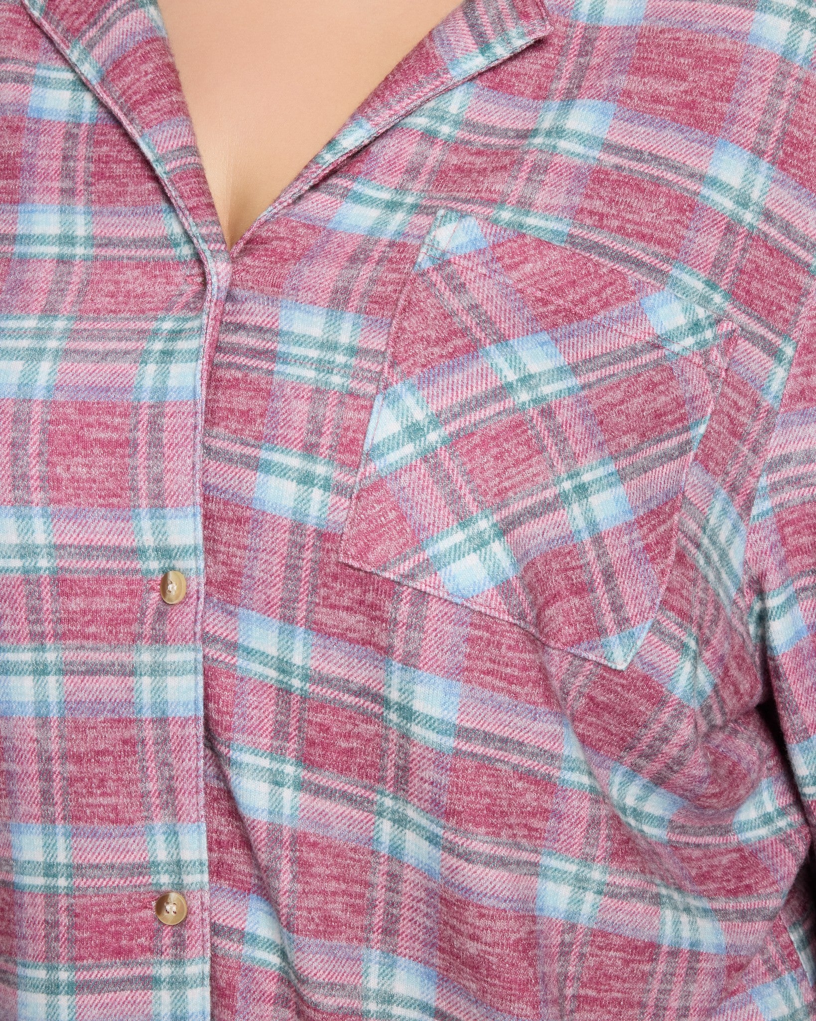 Fireside Tartan Cherry Plaid $|& SEAS Cat Nap Pajama Shirt - SOF Full Front