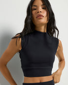 Black $|& Interval CloudLight Vibe Long Crop Tank - SOF Full Front