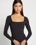 Black $|& Interval CloudLight Tempo Long Crop Top - SOF Front