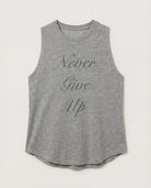 Heather Grey $|& Interval Grace Muscle Tank Never Give Up - Hanger Detail
