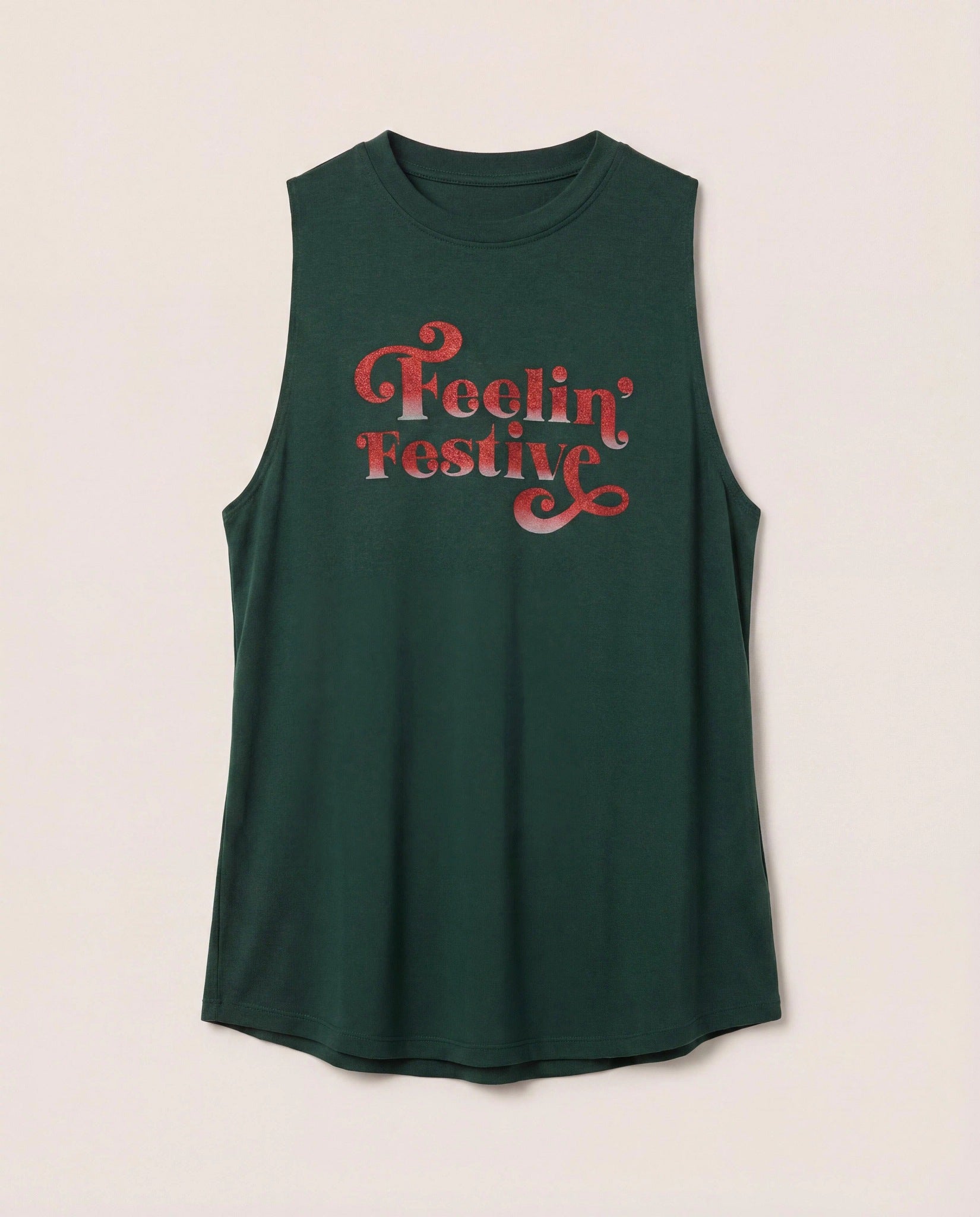 Hunter Green $|& Interval Grace Muscle Tank Feelin Festive - Hanger Detail