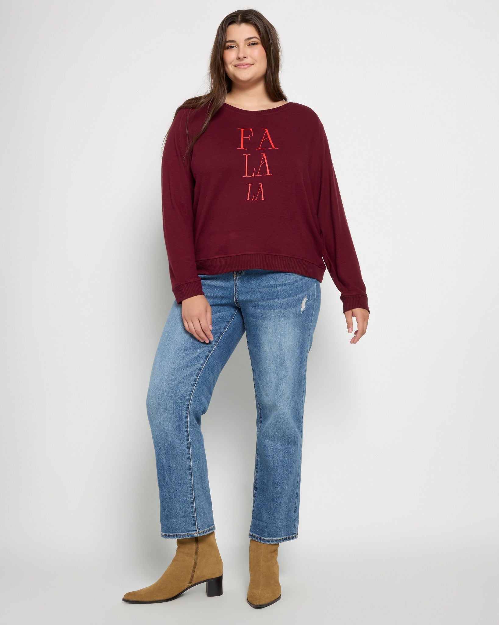Black Cherry $|& SEAS Hacci Graphic "Fa La La" Crew - UGC On Fig