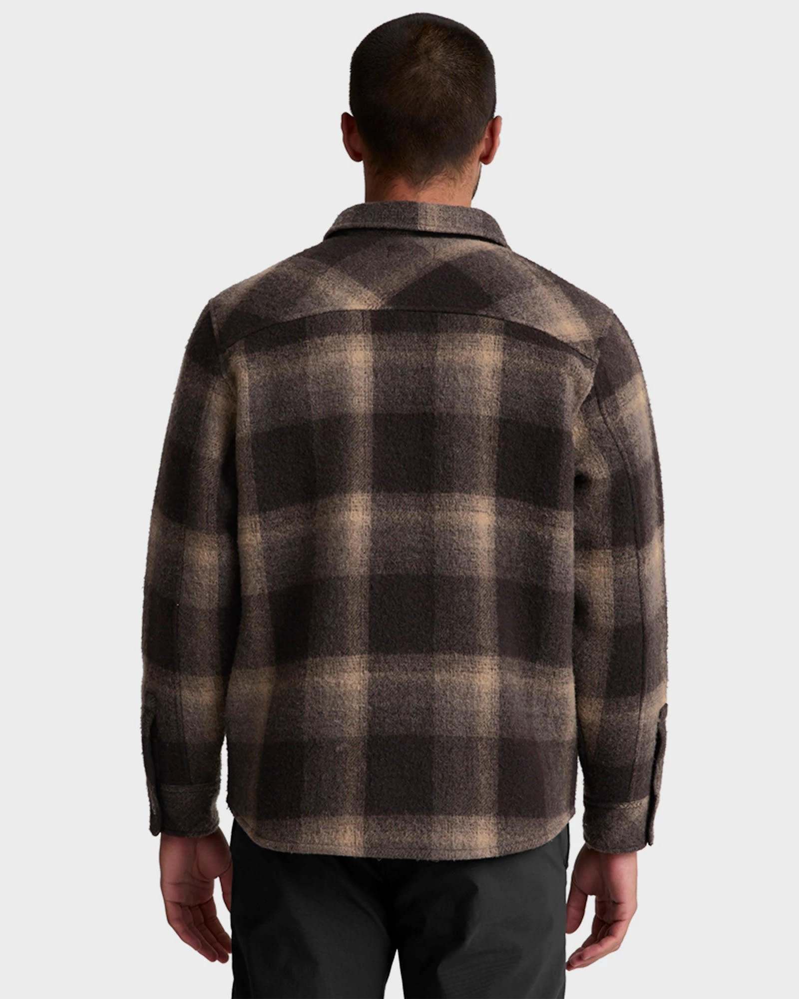 Midnight Plaid - Plaid #22 $|& Beyond Yoga Plaid Wool Blend Men's Shirt Jacket - Hanger Side