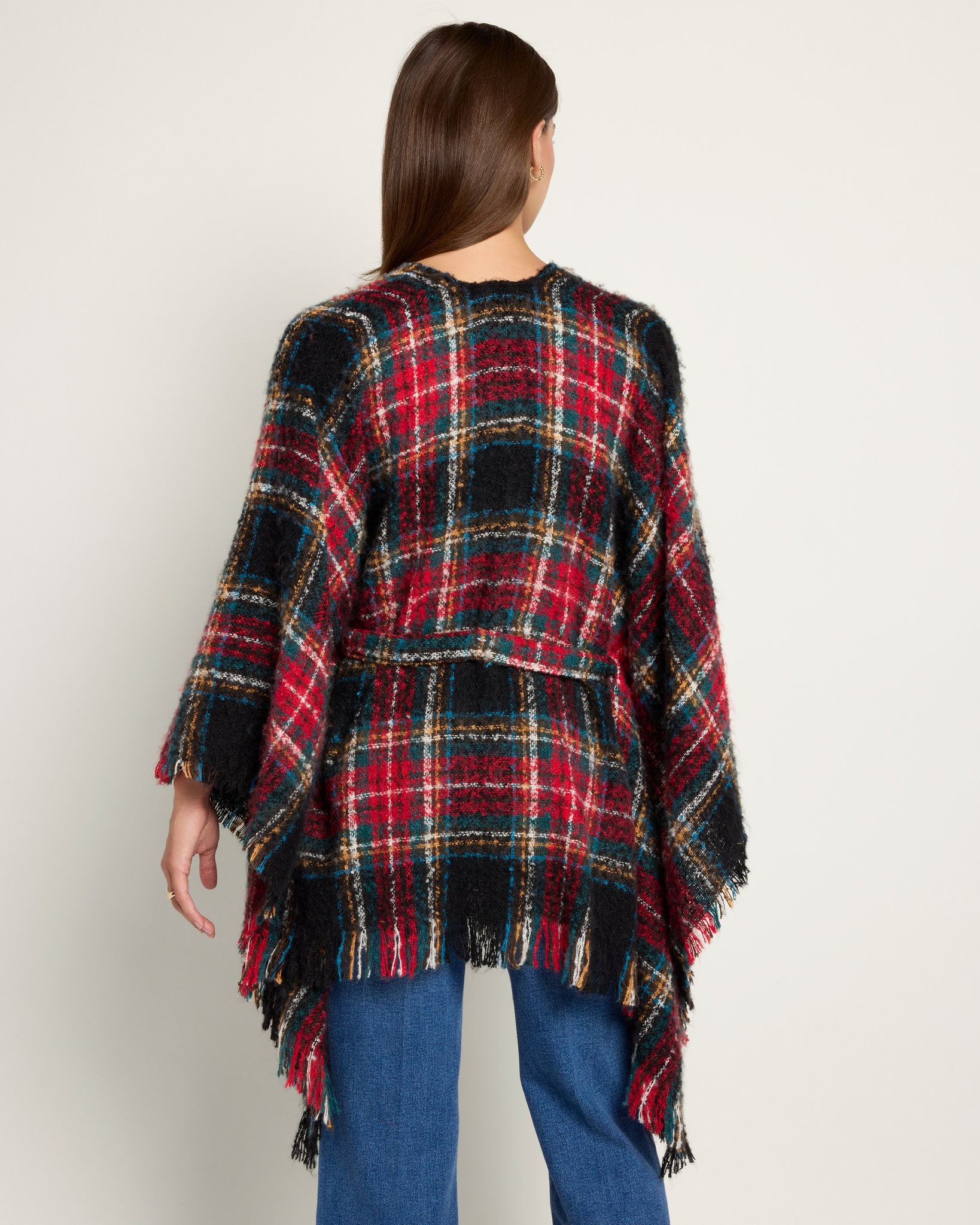 Black $|& David & Young Plaid Belted Wrap - SOF Back