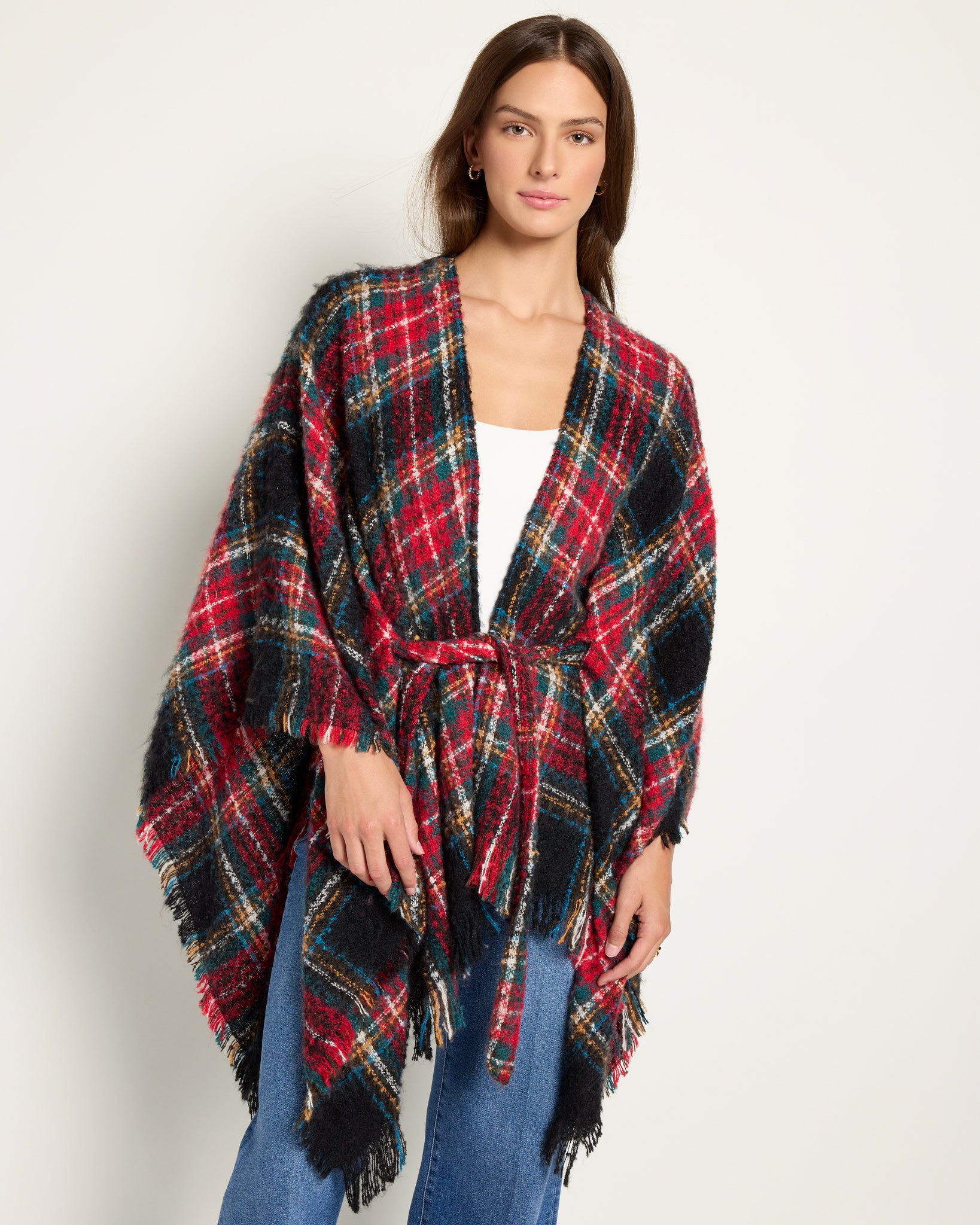 Black $|& David & Young Plaid Belted Wrap - SOF Front