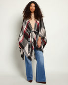 Black $|& David & Young Plaid Ruana with Belt - SOF Front