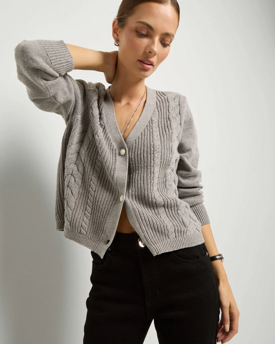 Heather Grey $|& SEAS Amethyst Cable Cardigan - VOF Front