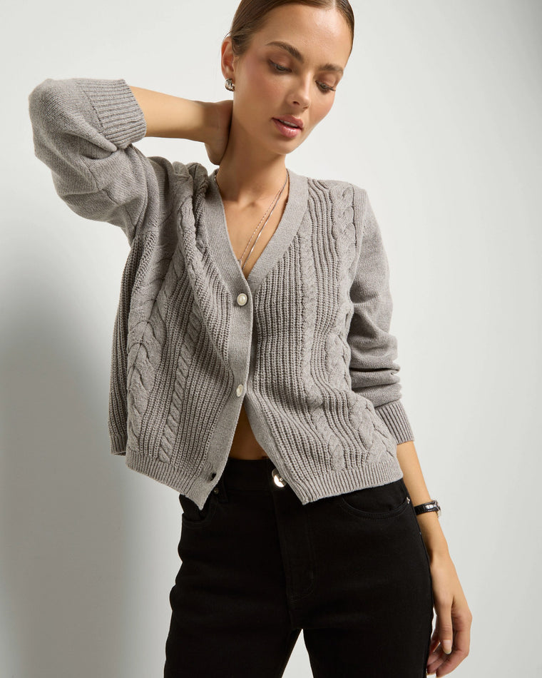 Heather Grey $|& SEAS Amethyst Cable Cardigan - VOF Front