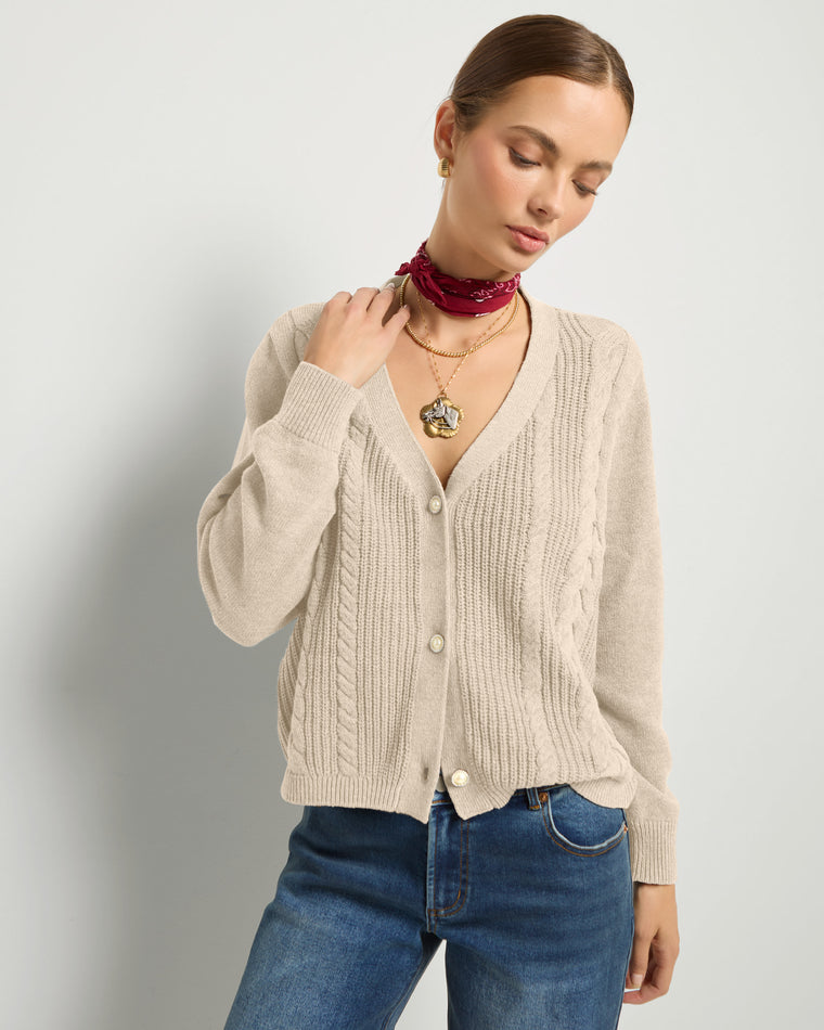 Heather Cream $|& SEAS Amethyst Cable Cardigan - SOF Front