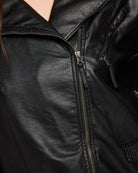 Black $|& Max Studio Belted Moto Jacket - SOF Full Front