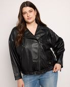 Black $|& Max Studio Belted Moto Jacket - SOF Front