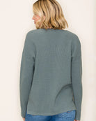 Dusty Jade $|& Staccato Mini Waffle Pullover Sweater - Hanger Side