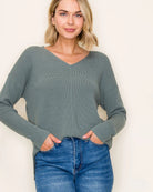 Dusty Jade $|& Staccato Mini Waffle Pullover Sweater - VOF Detail