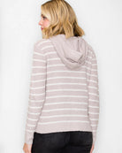 Taupe $|& Staccato Stripe Henley Waffle Hoodie Sweater - Hanger Side