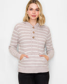 Taupe $|& Staccato Stripe Henley Waffle Hoodie Sweater - VOF Detail