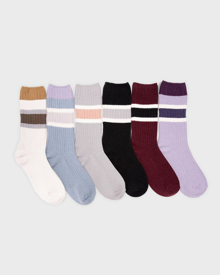 Collegiate Stripe $|& MUK LUKS 6 Pack Microfiber Boot Socks - VOF Detail