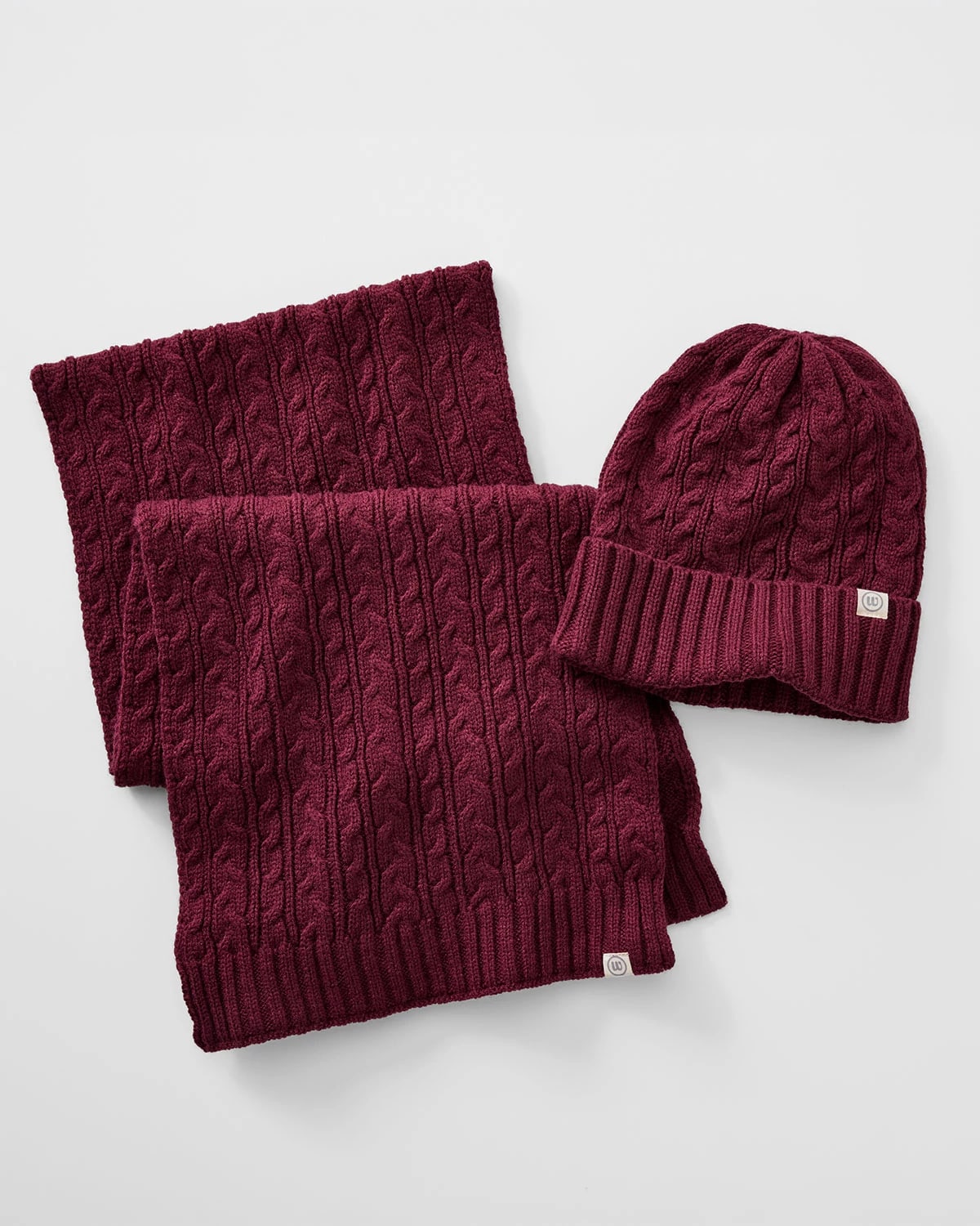 Burgundy $|& wantable Cable-Knit Beanie & Scarf Set - SOF Front