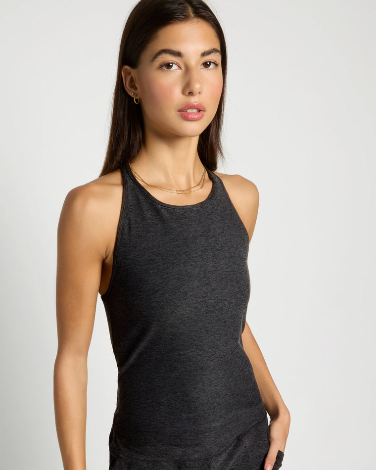 Heather Charcoal $|& Interval FlowHeather Sculpt Rise Tank - SOF Front