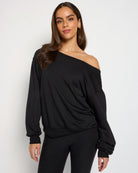 Black $|& Interval Flex Fleece One Shoulder Pullover - SOF Front