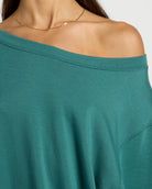 Deep Teal $|& Interval Flex Fleece One Shoulder Pullover - SOF Full Front