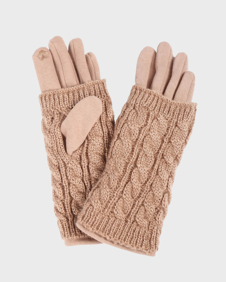 Taupe $|& David & Young 3-in-1 Cable Knit Touch Smart Gloves - VOF Detail