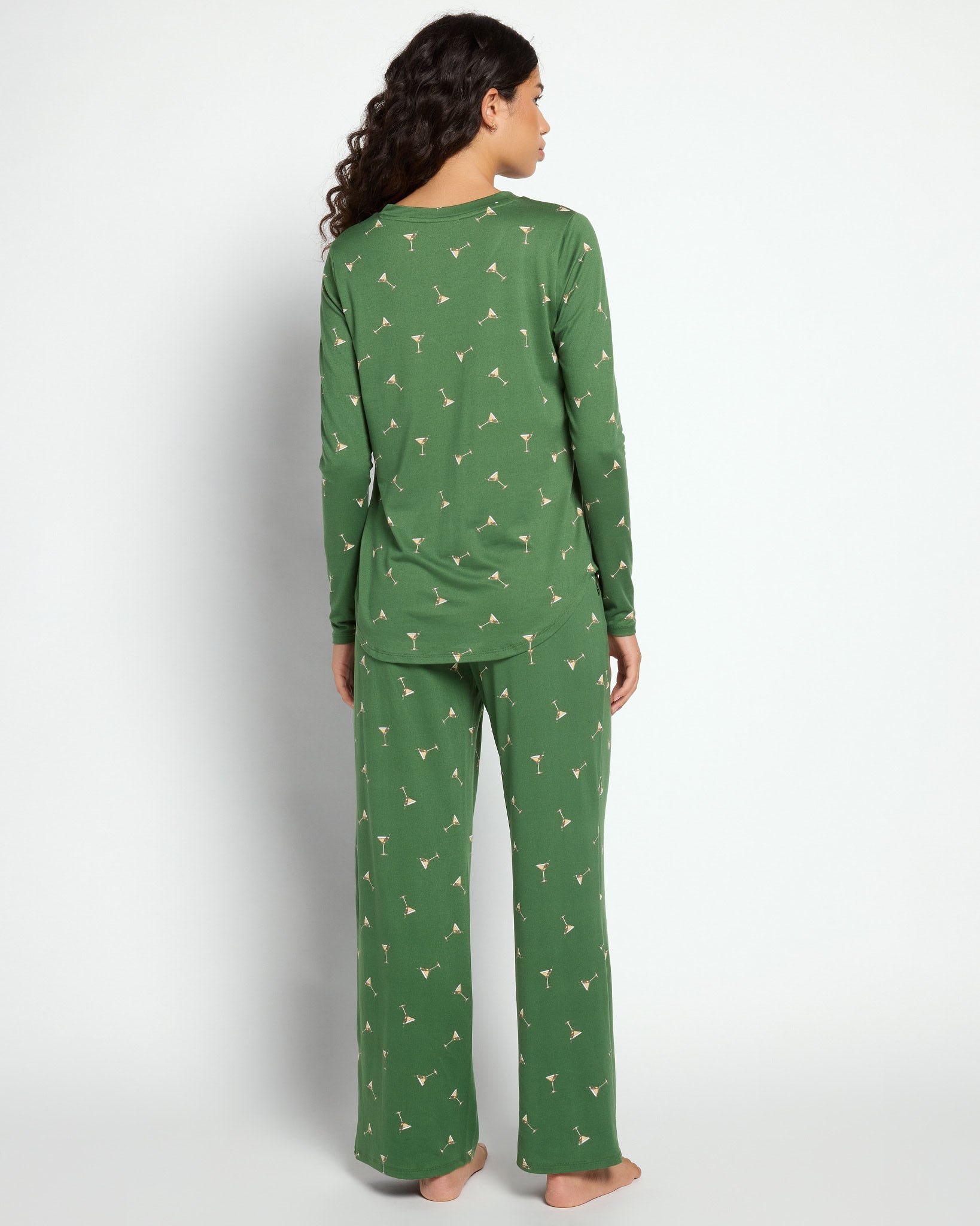 Dark Green Martini $|& Bobeau Sleepwear Printed Butter Knit Long Sleeve Top & Pant - SOF Back