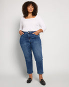 Dark Blue $|& Bayeas High Rise Straight Leg Jeans Wash Detail - UGC On Fig