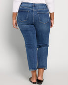 Dark Blue $|& Bayeas High Rise Straight Leg Jeans Wash Detail - SOF Back