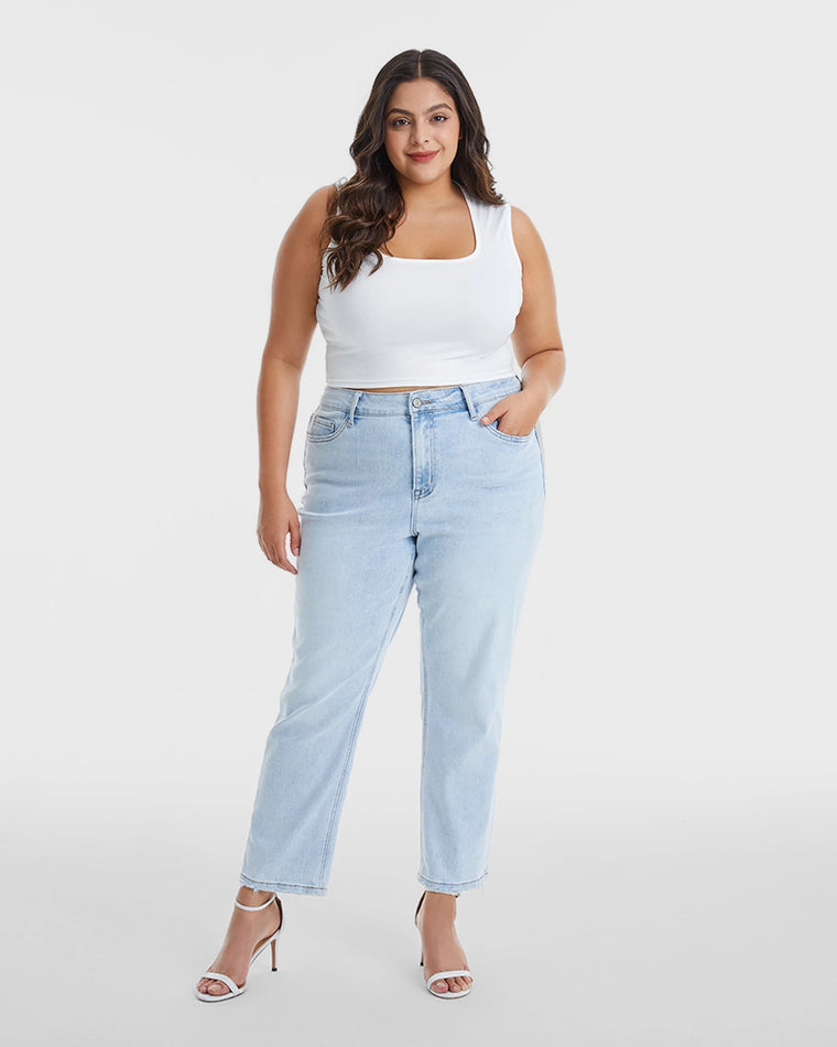 Light Blue $|& Bayeas High Rise Straight Leg Jeans Wash Detail - VOF Detail