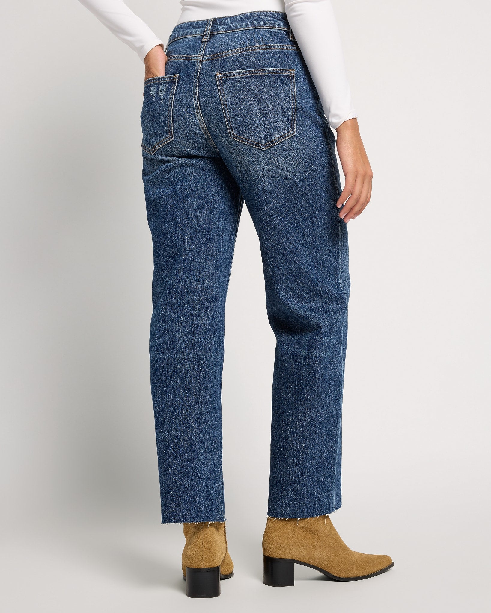 Vintage Dark Blue $|& Bayeas High Rise Pieced Straight Leg Jeans - SOF Back