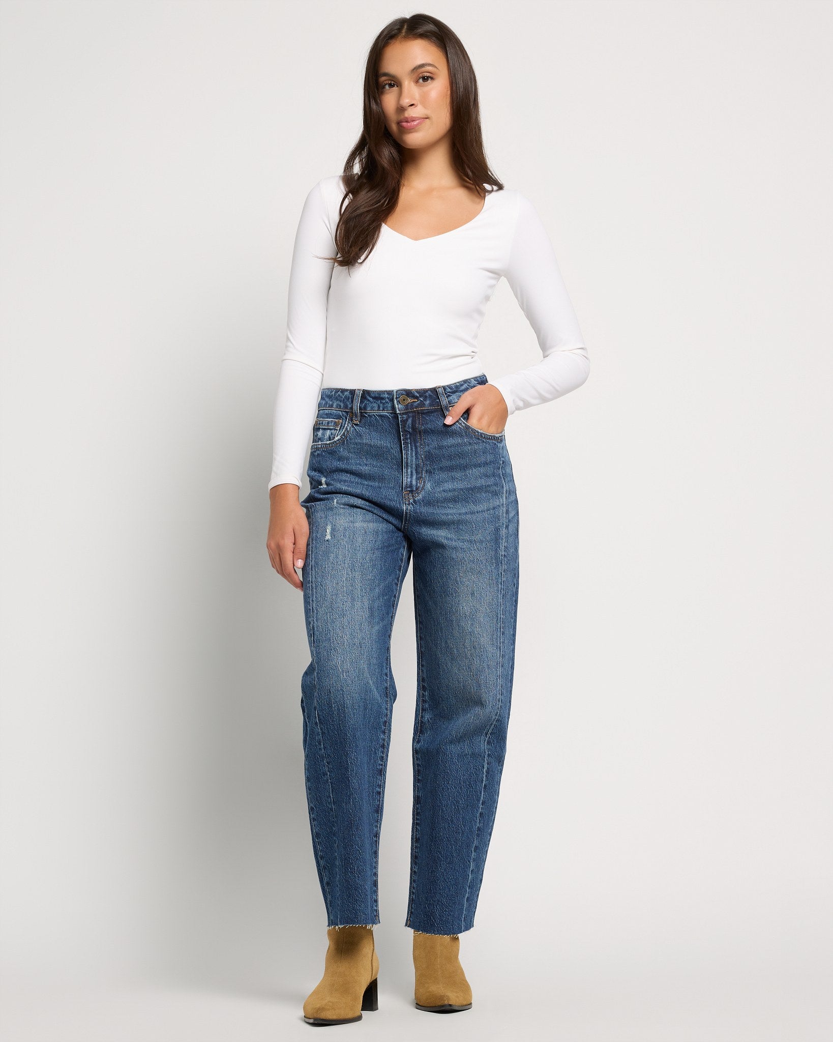 Vintage Dark Blue $|& Bayeas High Rise Pieced Straight Leg Jeans - UGC On Fig