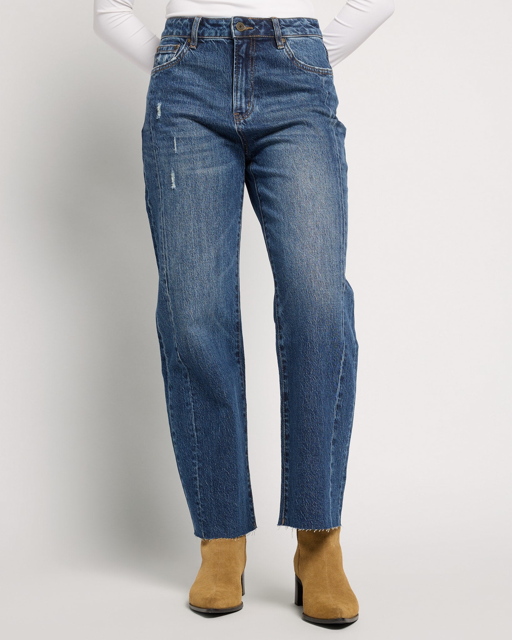 Vintage Dark Blue $|& Bayeas High Rise Pieced Straight Leg Jeans - SOF Front