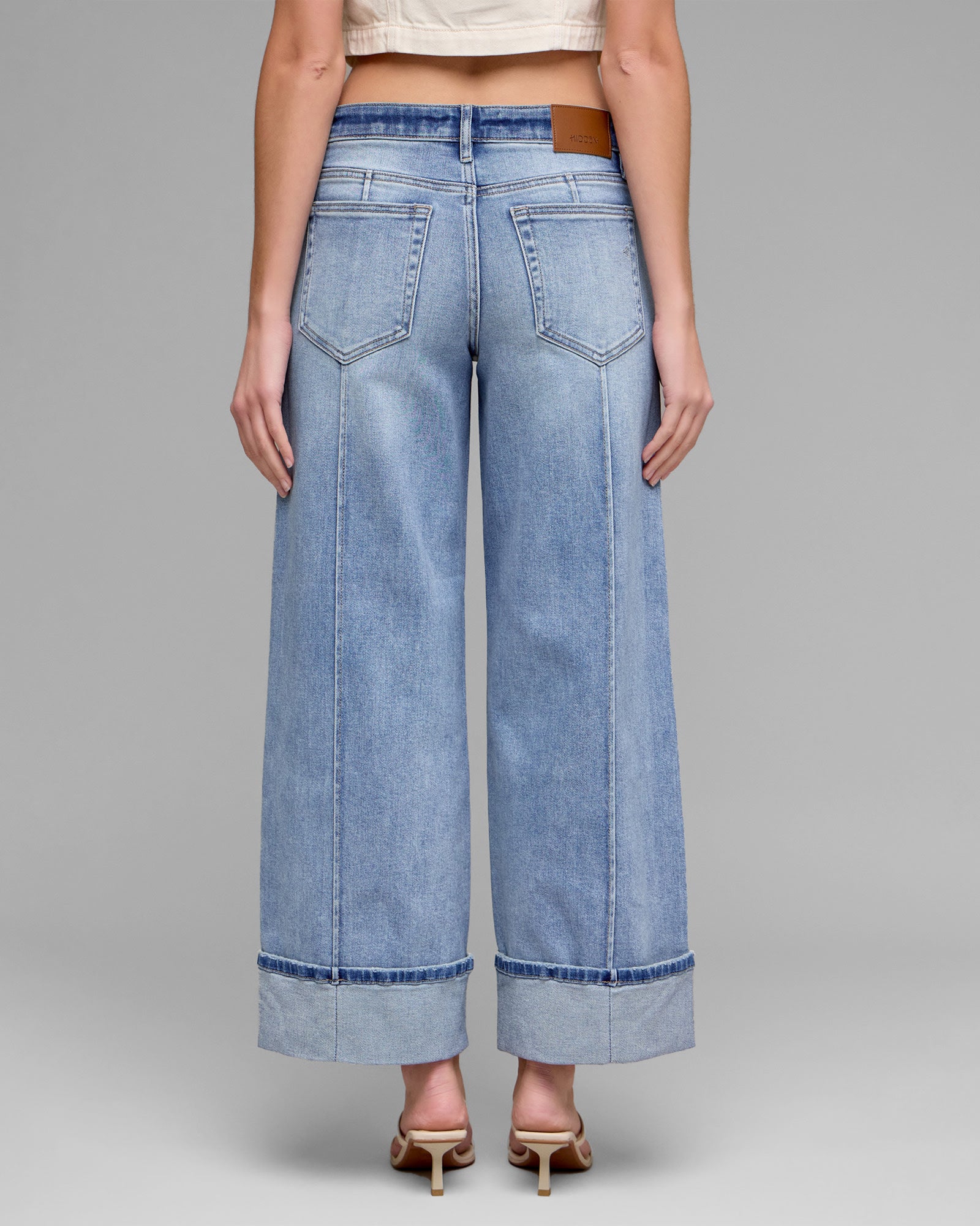 Medium Wash $|& Hidden The Nori Mid Rise Pintuck Wide Leg Jean - Hanger Side