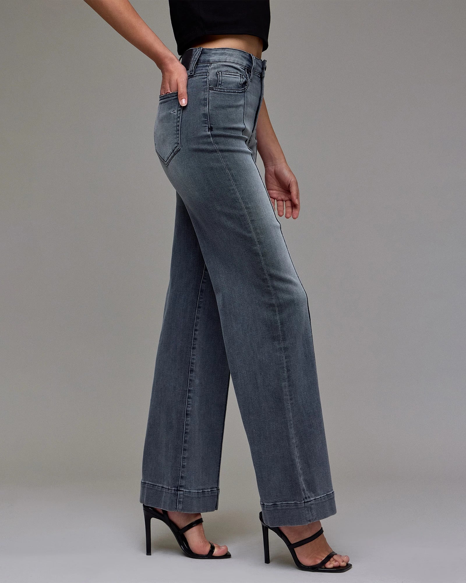 Grey Wash $|& Hidden The Happi High Rise Pintuck Flare - Hanger Front