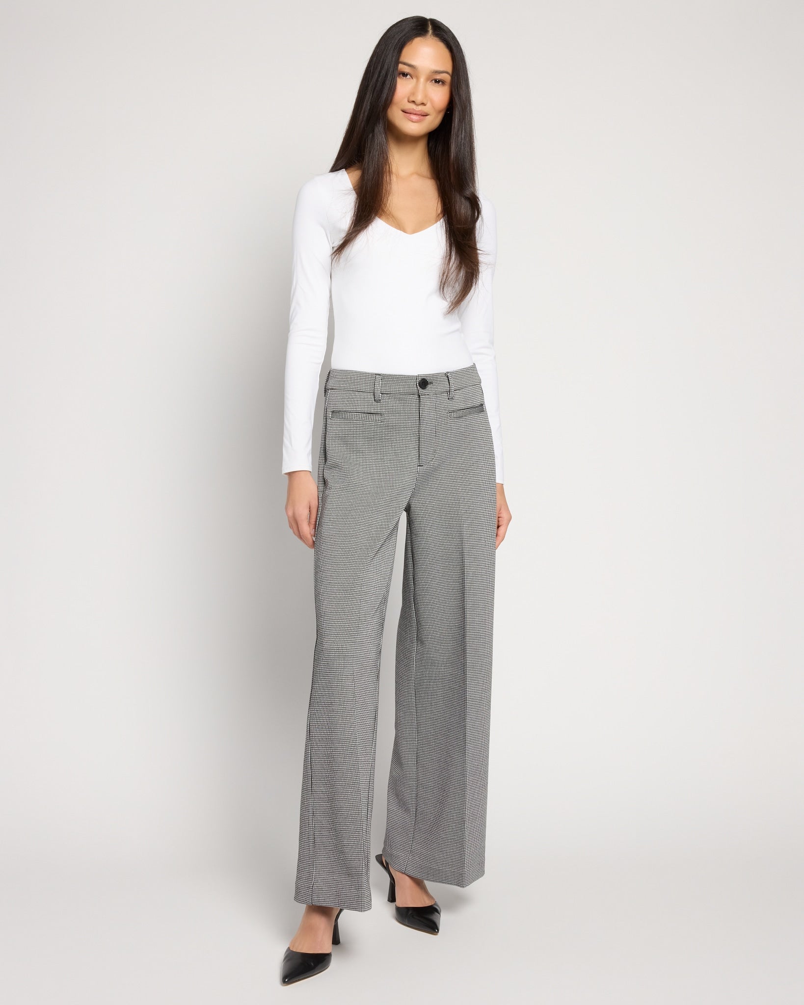 Black/White Mini Check $|& Liverpool Wide Leg Trouser With Flap Pockets - UGC On Fig
