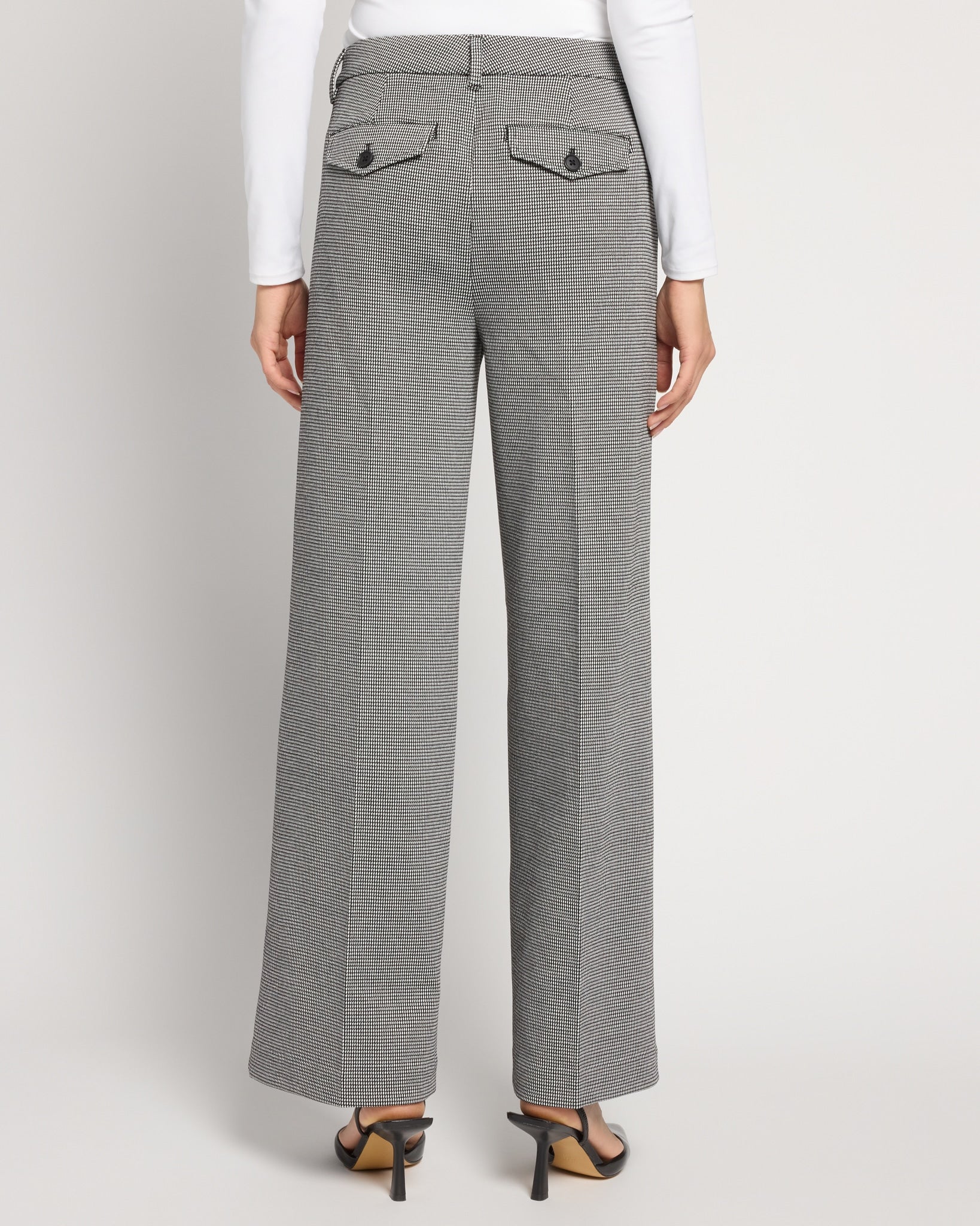 Black/White Mini Check $|& Liverpool Wide Leg Trouser With Flap Pockets - SOF Back