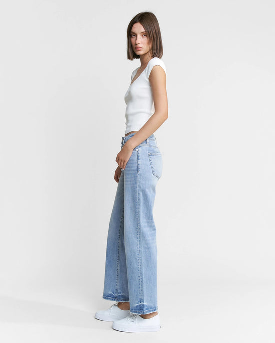 Dark Ocean Blue $|& Mica Denim Mid Rise Loose Straight Leg Jeans - Hanger Front