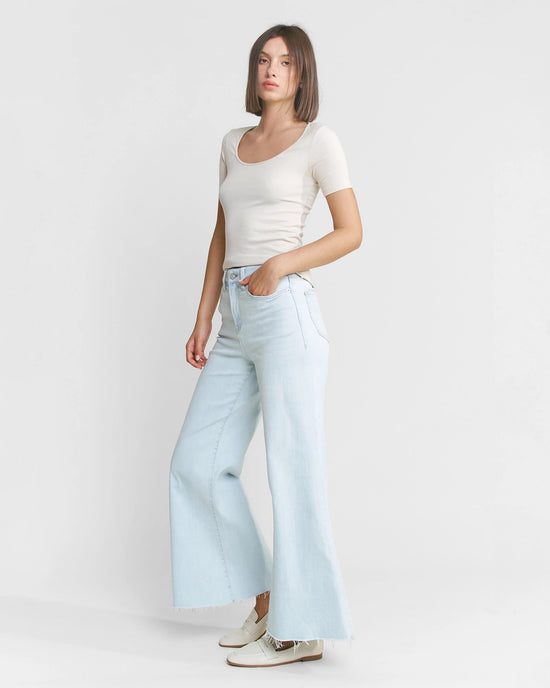 Light Slate $|& Mica Denim Super High Rise Super Wide Leg Jeans - Hanger Front