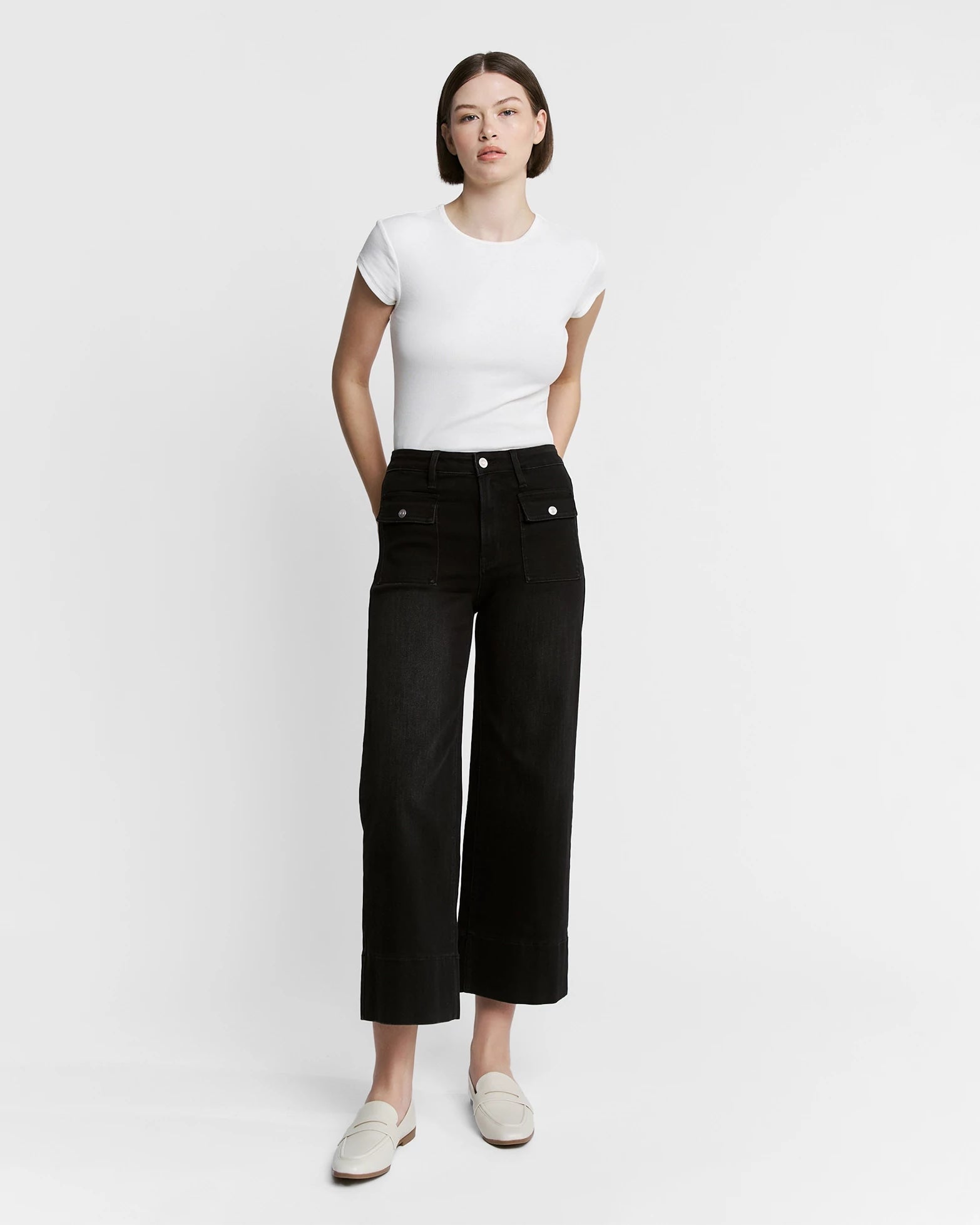 Washed Black $|& Mica Denim High Rise Wide Leg Jean With Patch Pockets - VOF Detail