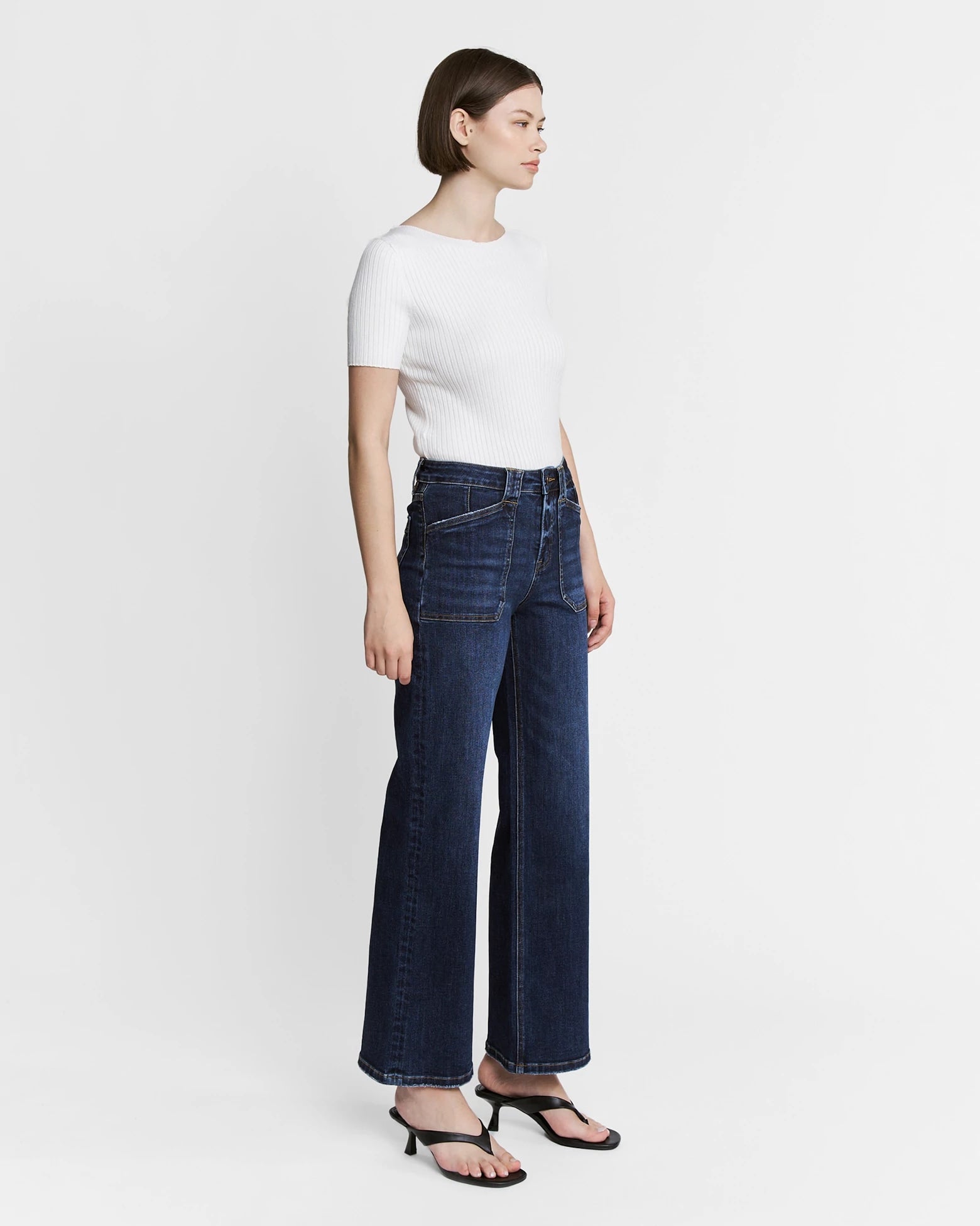 Nice Blue $|& Mica Denim High Rise Slim Wide Leg Jean With Patch Pockets - Hanger Front
